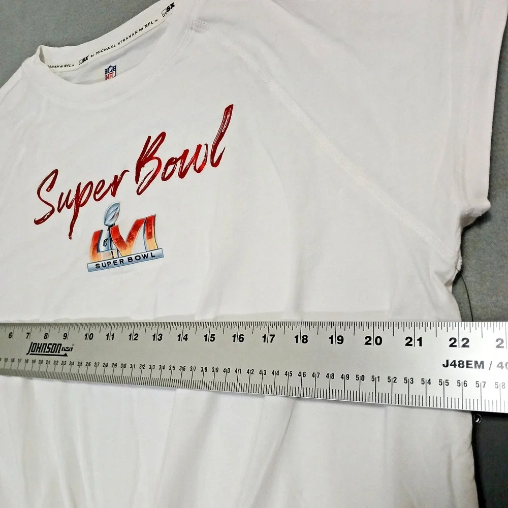MSX By‎ Michael Strahan Womens Size L Short Sleeve Shirt White Super Bowl LVI